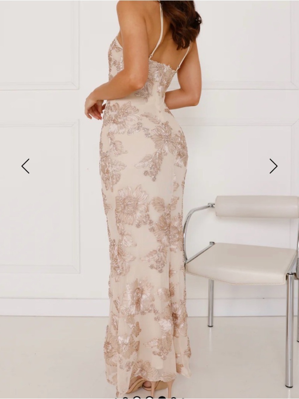 New Elegant Floral Sheer Slip Dress in Champagne - Picture 4 of 10